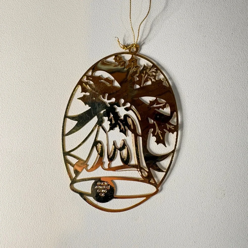 Vintage 1987 Hallmark Brass Christmas Trimmer Love Bell Ornament QHT554-7 Gold